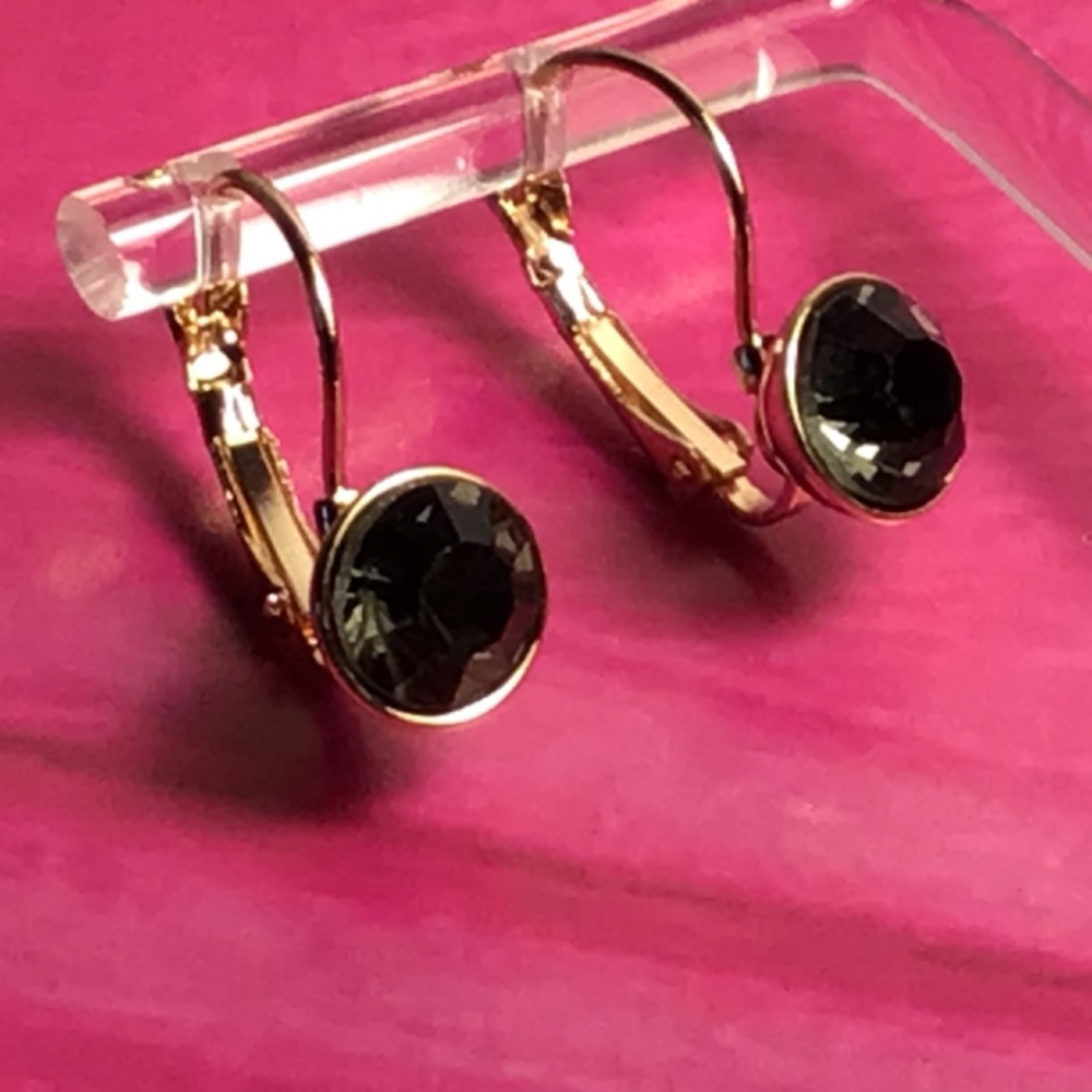 2 Sets Of Earrings - Clear Rhinestone & Dark Gray - Gold Tone - Lever Back - Picture 3 of 3